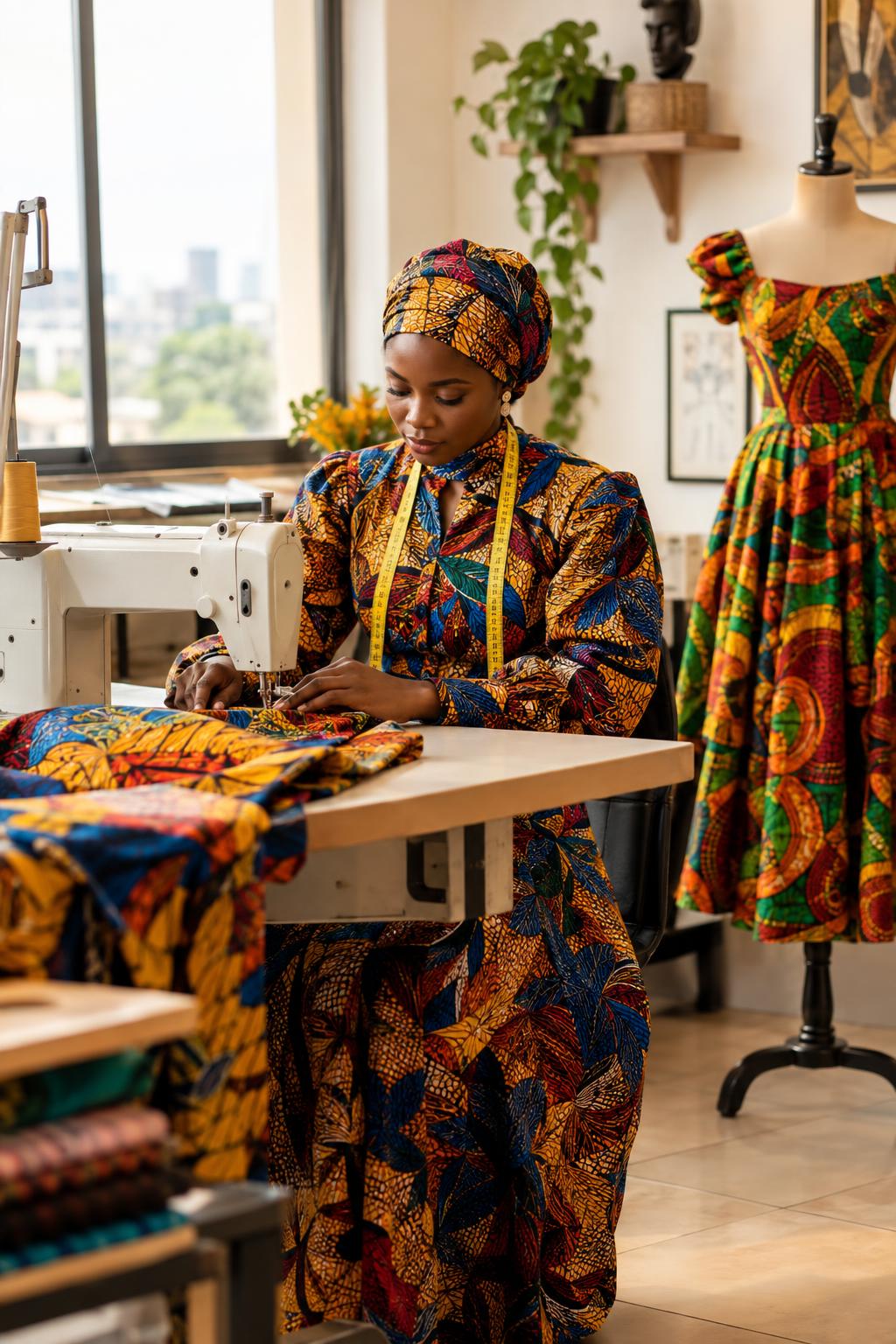 African fashion designer at work