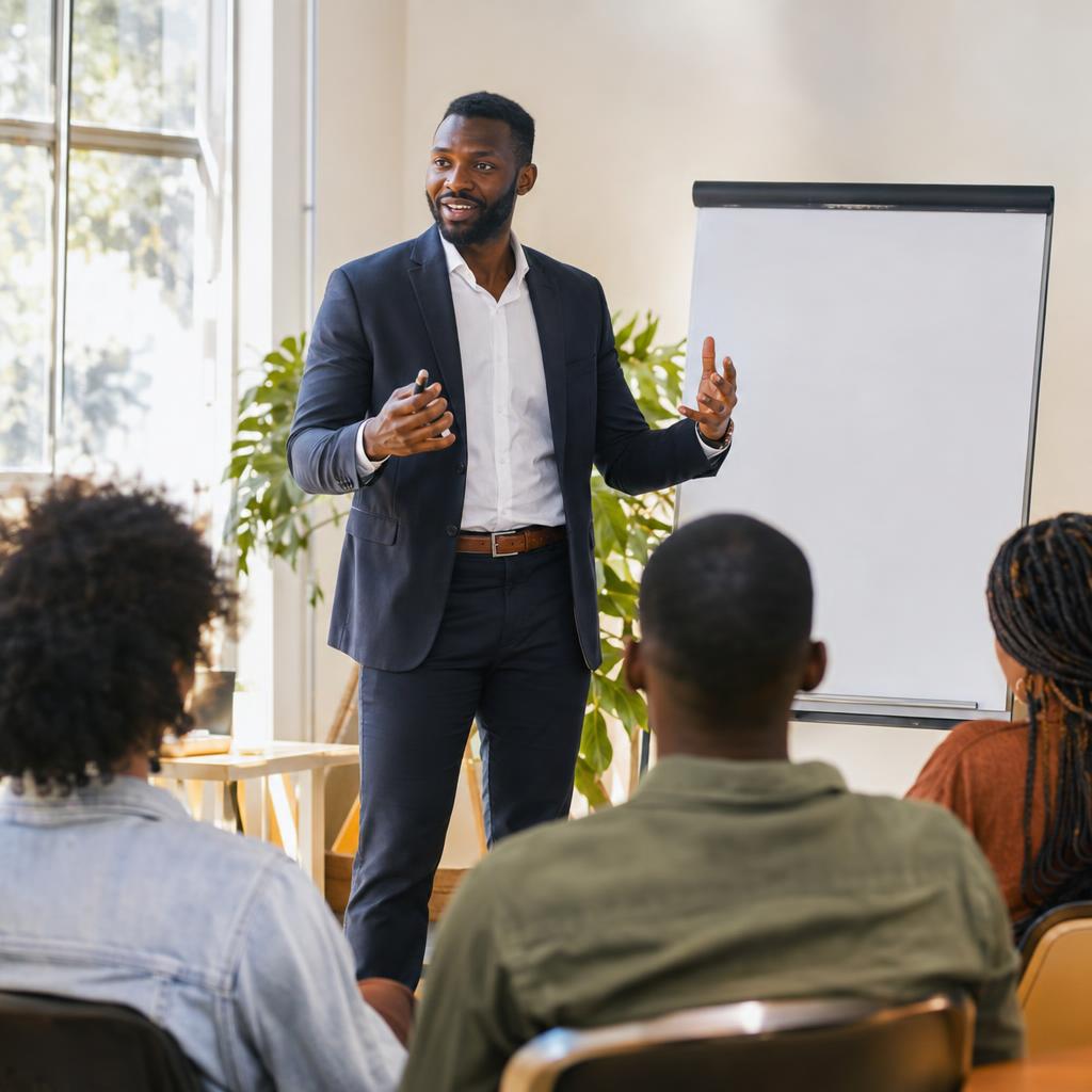 Business coach training a group of entrepreneurs